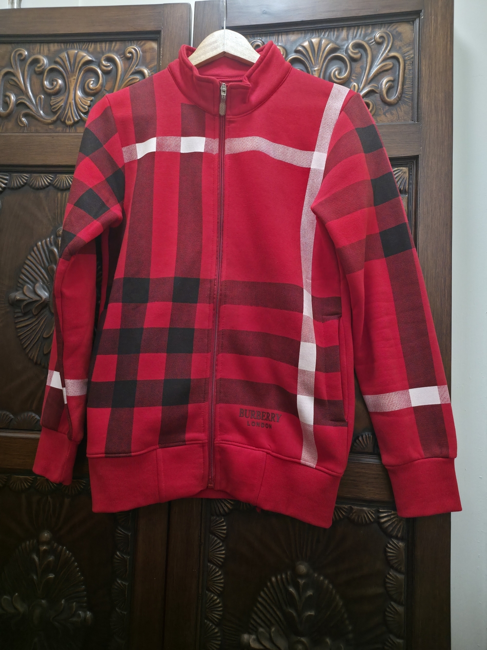 Burberry Deep Red Plaid Zip Jacket. - Picture 3 of 11